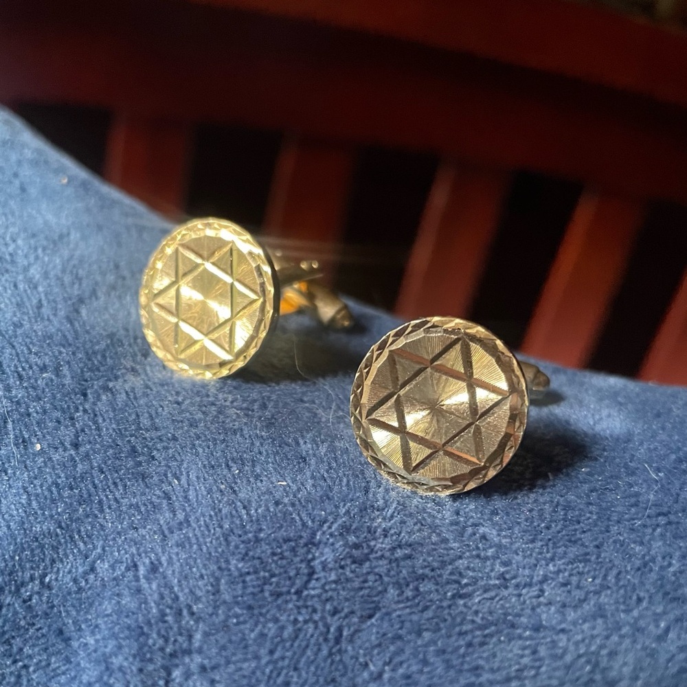 Engraved Star of David Gold-plated Stainless Steel Geometric Cufflinks
